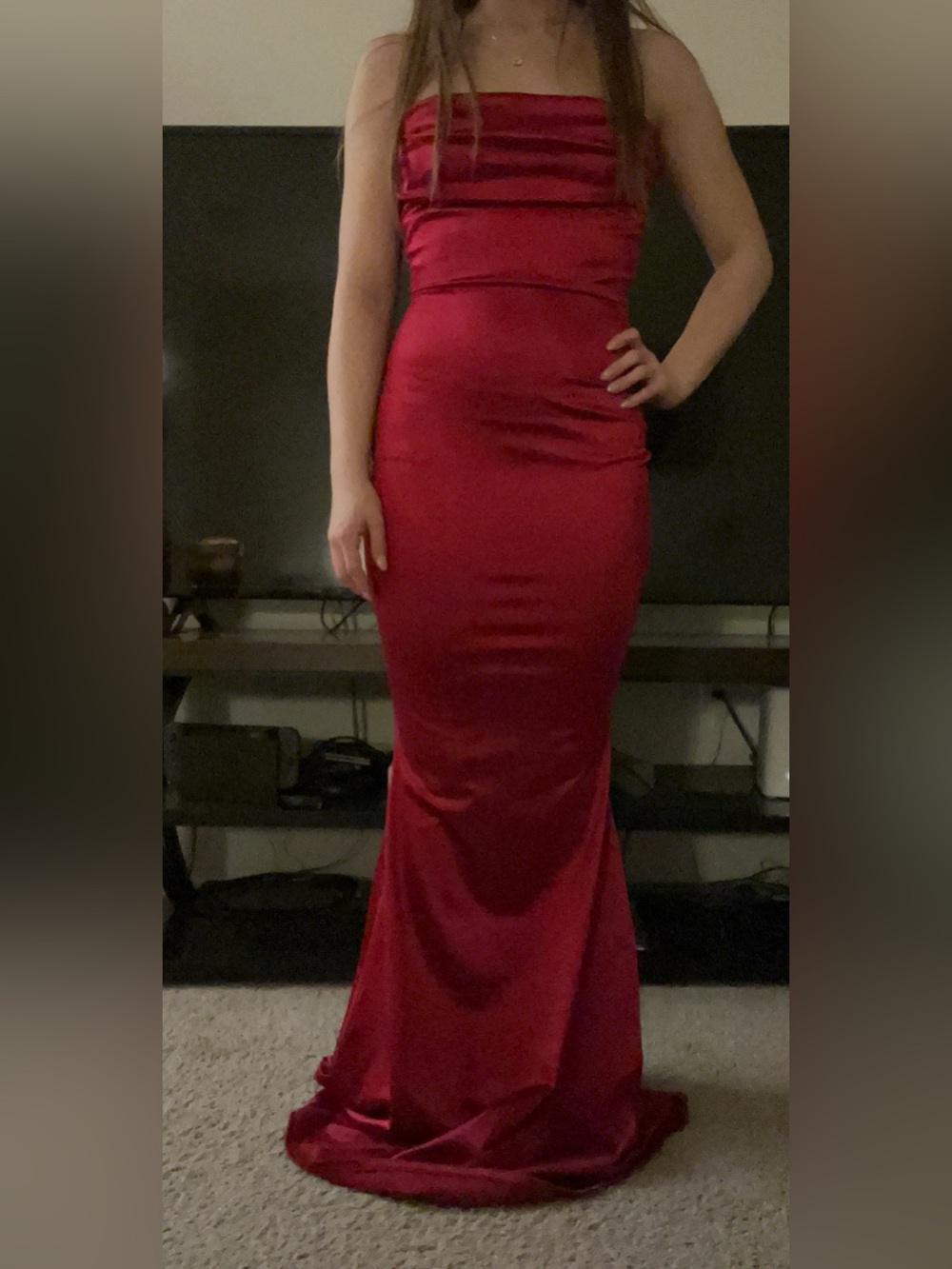 Windsor Strapless Fuchsia Red Evening Gown